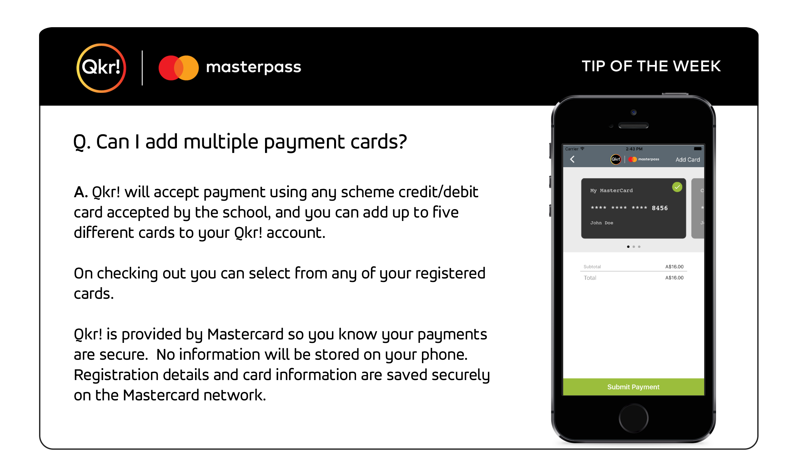 Provides answers to - can I add multiple payment cards?